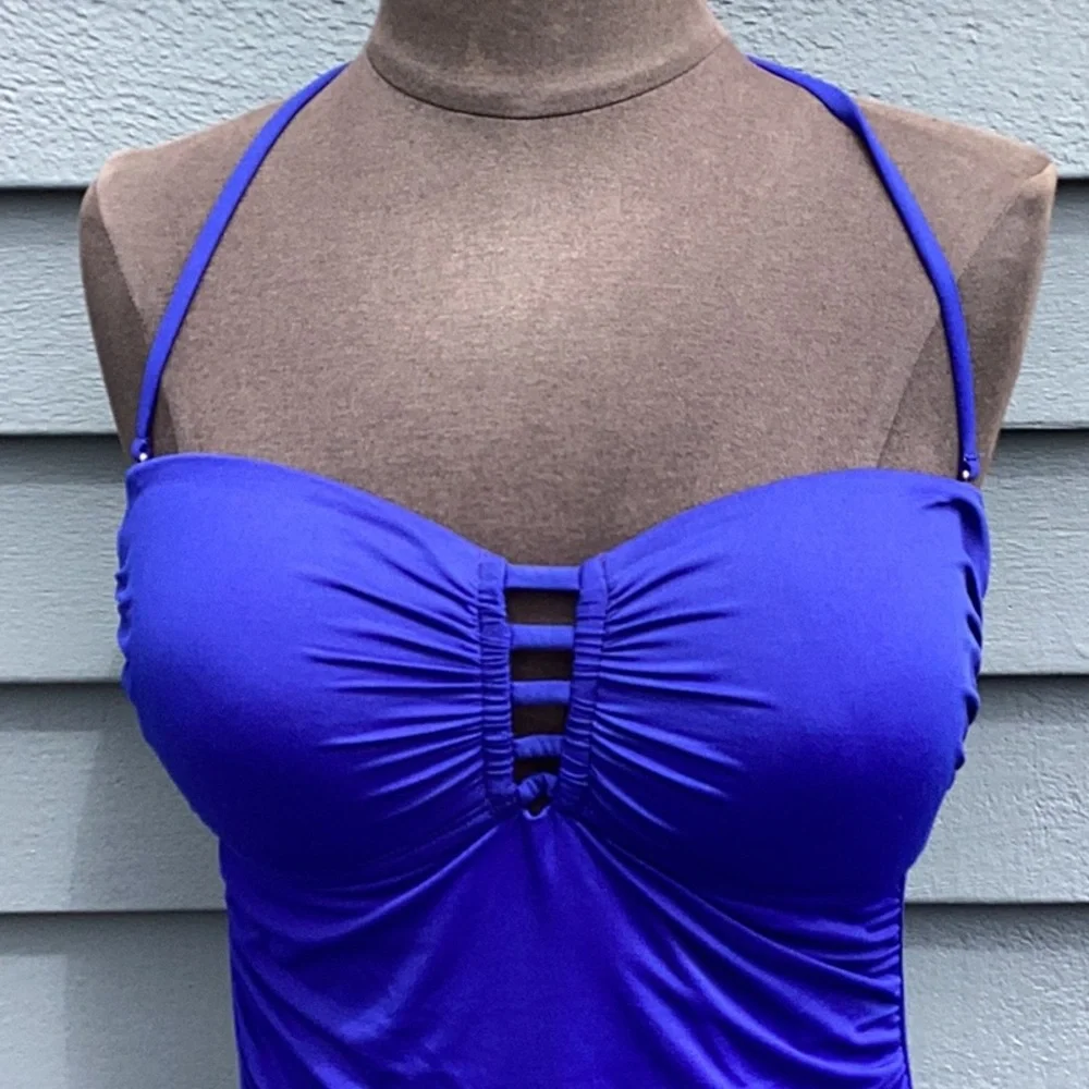 La Blänca Vibrant Blue Halter Tankini Top Size 10 - Picture 2 of 5